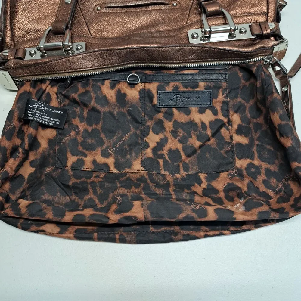 B Makowsky Leather Black Bronze Shoulder Bag - Picture 8 of 12